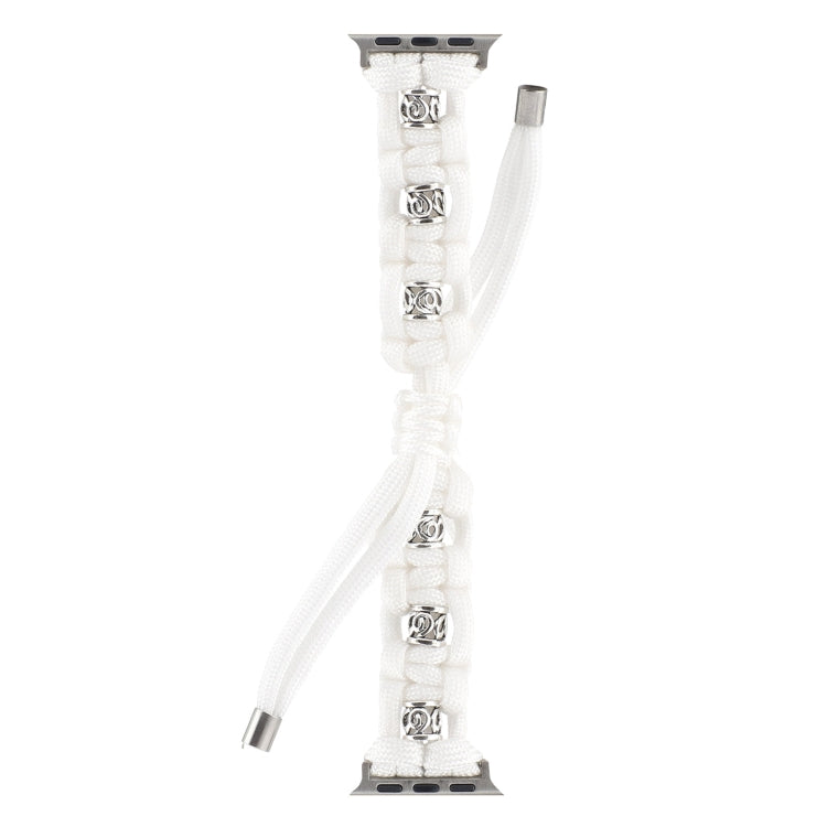 For Apple Watch 42mm Silk Silver Beads Braided Watch Band(White) - Watch Bands by PMC TechLife | Online Shopping South Africa | PMC TechLife
