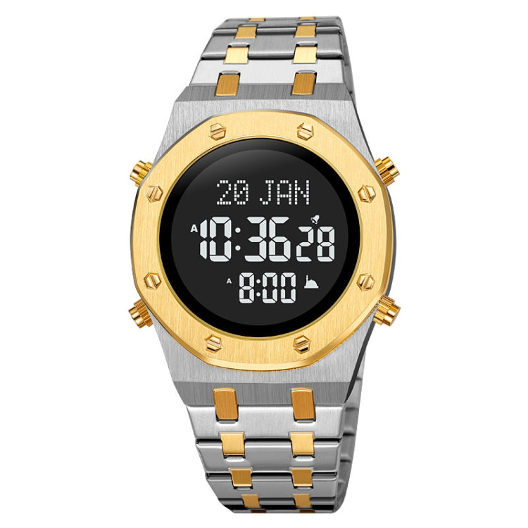 SKMEI 2043 Multifunctional Muslim Worships Compass Digital Wrist Watch(Silver Gold+Black) - Metal Strap Watches by SKMEI | Online Shopping South Africa | PMC Jewellery | Buy Now Pay Later Mobicred