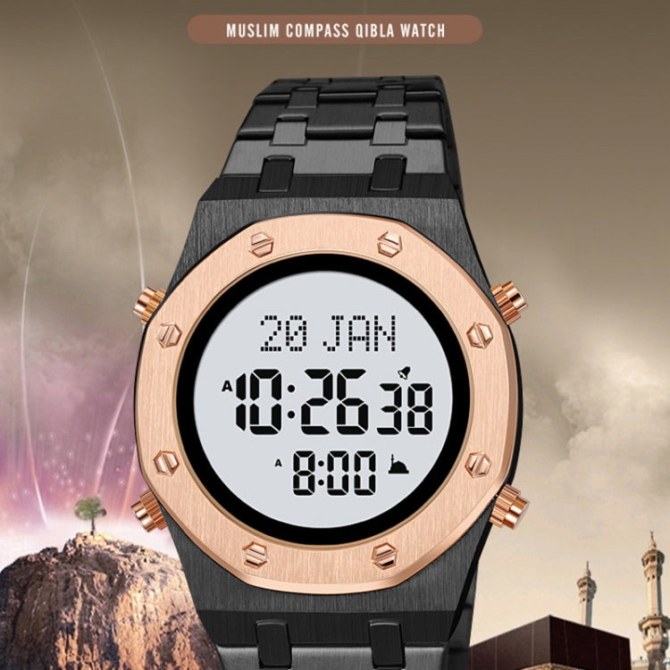 SKMEI 2043 Multifunctional Muslim Worships Compass Digital Wrist Watch(Silver Gold+Black) - Metal Strap Watches by SKMEI | Online Shopping South Africa | PMC Jewellery | Buy Now Pay Later Mobicred