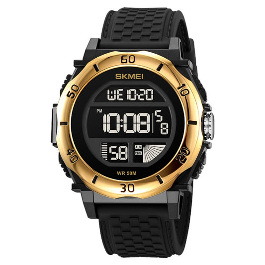 SKMEI 2099 Multifunctional Men Outdoor 50M Waterproof Luminous Digital Wrist Watch(Black Gold) - Silicone Strap Watches by SKMEI | Online Shopping South Africa | PMC Jewellery | Buy Now Pay Later Mobicred