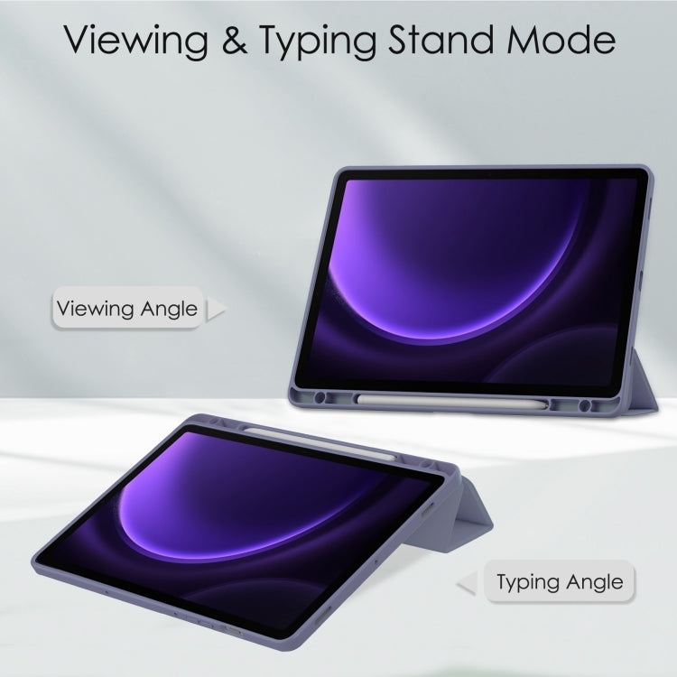 For Samsung Galaxy Tab S9 FE / S10 FE Acrylic 3-folding Smart Leather Tablet Case with Pen Slot(Lavender) - Galaxy Tab S9 FE by PMC TechLife | Online Shopping South Africa | PMC TechLife | Buy Now Pay Later Mobicred