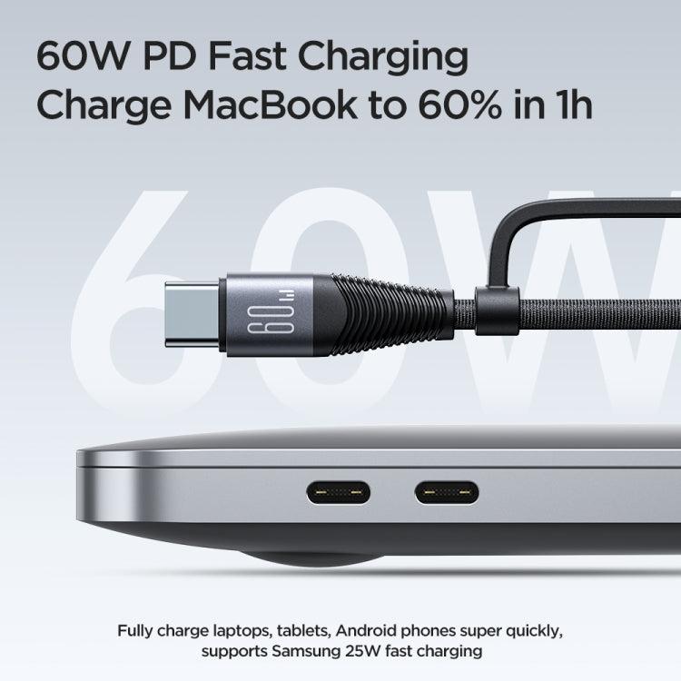 JOYROOM SA37-2T2 60W Multi-Function Series 4 in 1 Fast Charging Data Cable, Length:1.2m(Black) - free shipping - PMC TechLife - Order now!