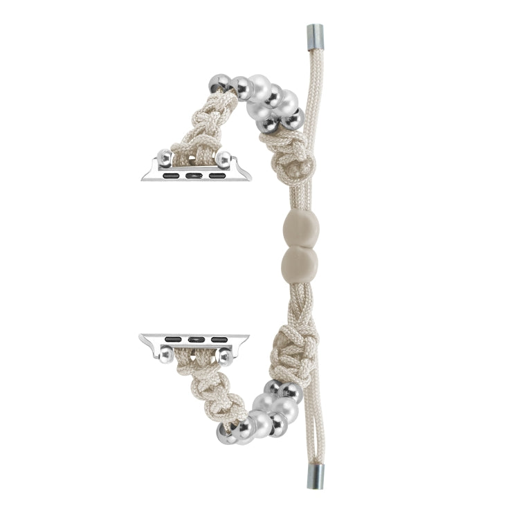 For Apple Watch SE 2023 40mm Paracord Row Beads Drawstring Braided Watch Band(White) - Watch Bands by PMC TechLife | Online Shopping South Africa | PMC TechLife