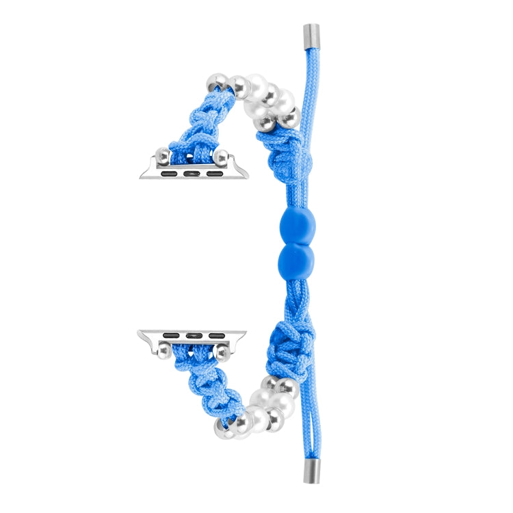 For Apple Watch Series 9 45mm Paracord Row Beads Drawstring Braided Watch Band(Blue) - Watch Bands by PMC TechLife | Online Shopping South Africa | PMC TechLife