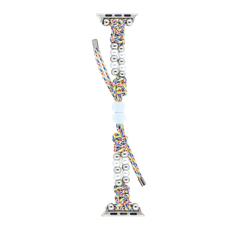 For Apple Watch Series 9 41mm Paracord Row Beads Drawstring Braided Watch Band(Rainbow) - Watch Bands by PMC TechLife | Online Shopping South Africa | PMC TechLife