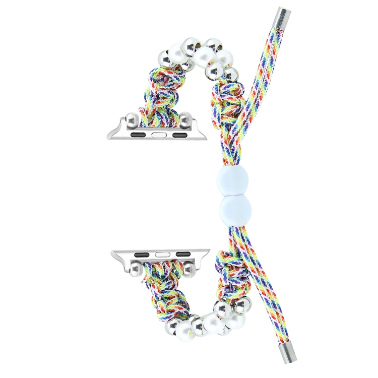 For Apple Watch Series 8 45mm Paracord Row Beads Drawstring Braided Watch Band(Rainbow) - Watch Bands by PMC TechLife | Online Shopping South Africa | PMC TechLife