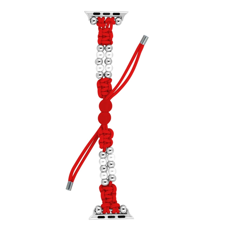 For Apple Watch Series 8 45mm Paracord Row Beads Drawstring Braided Watch Band(Red) - Watch Bands by PMC TechLife | Online Shopping South Africa | PMC TechLife
