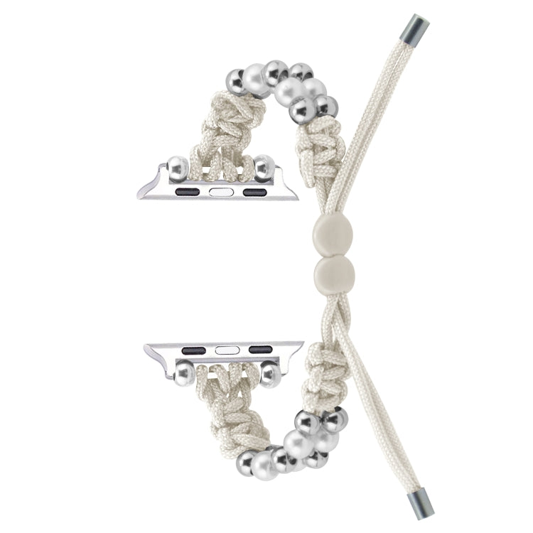 For Apple Watch Series 7 45mm Paracord Row Beads Drawstring Braided Watch Band(White) - free shipping - PMC TechLife - Order now!