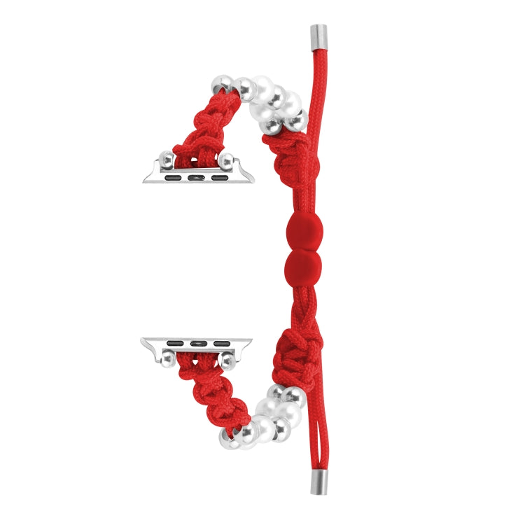 For Apple Watch Series 5 40mm Paracord Row Beads Drawstring Braided Watch Band(Red) - Watch Bands by PMC TechLife | Online Shopping South Africa | PMC TechLife