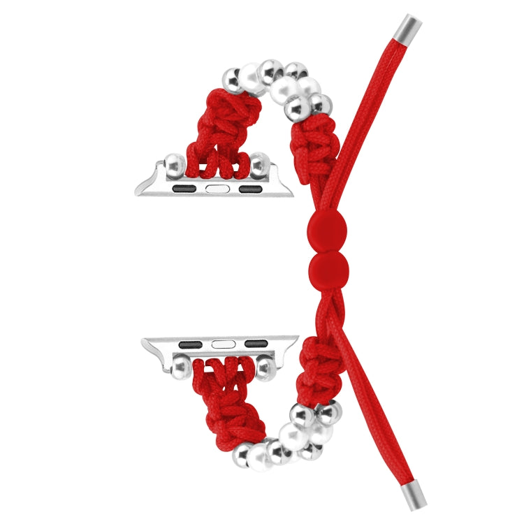 For Apple Watch Series 4 44mm Paracord Row Beads Drawstring Braided Watch Band(Red) - Watch Bands by PMC TechLife | Online Shopping South Africa | PMC TechLife
