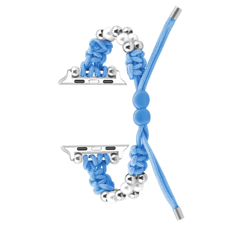 For Apple Watch Series 3 38mm Paracord Row Beads Drawstring Braided Watch Band(Blue) - Watch Bands by PMC TechLife | Online Shopping South Africa | PMC TechLife