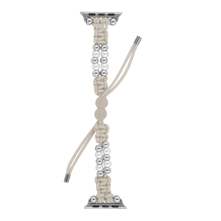 For Apple Watch Series 2 42mm Paracord Row Beads Drawstring Braided Watch Band(White) - Watch Bands by PMC TechLife | Online Shopping South Africa | PMC TechLife