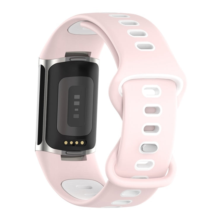 For Fitbit Charge 6 Two Color Silicone Watch Band(Sand Powder White) - Watch Bands by PMC TechLife | Online Shopping South Africa | PMC TechLife