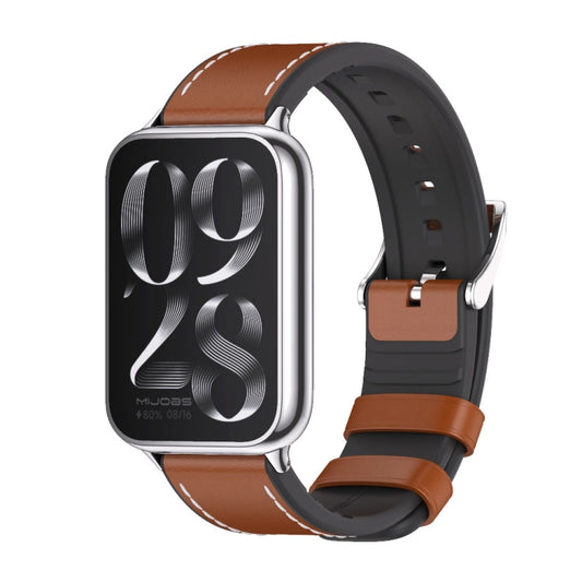 For Xiaomi Mi Band 8 Pro Mijobs TPU Leather Watch Band(Brown Silver) - Watch Bands by MIJOBS | Online Shopping South Africa | PMC Jewellery
