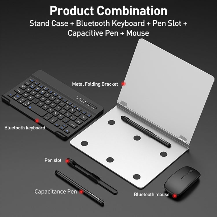 GKK Metal Folding Holder + Bluetooth Keyboard + Pen + Pen Slots + Mouse Set(Black) - free shipping - PMC TechLife - Order now!