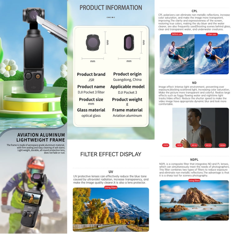 For DJI OSMO Pocket 3 JSR CB Series Camera Lens Filter, Filter:3 in 1 ND16/64/256 - free shipping - PMC TechLife - Order now!