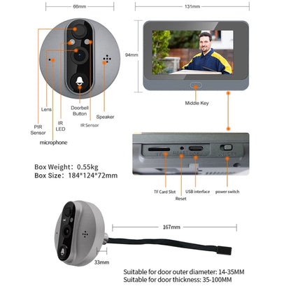 ESCAM C87 1080P 4.3 inch Smart WiFi Digital Door Viewer Supports Wide-Angle PIR & Night Vision & Dingdong Photo(White) - Video DoorBell by ESCAM | Online Shopping South Africa | PMC Jewellery | Buy Now Pay Later Mobicred