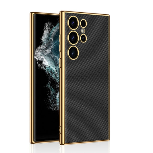 For Samsung Galaxy S24 Ultra 5G GKK Plating TPU + Leather Full Coverage Phone Case(Carbon Fiber) - Galaxy S24 Ultra 5G Cases by GKK | Online Shopping South Africa | PMC Jewellery | Buy Now Pay Later Mobicred