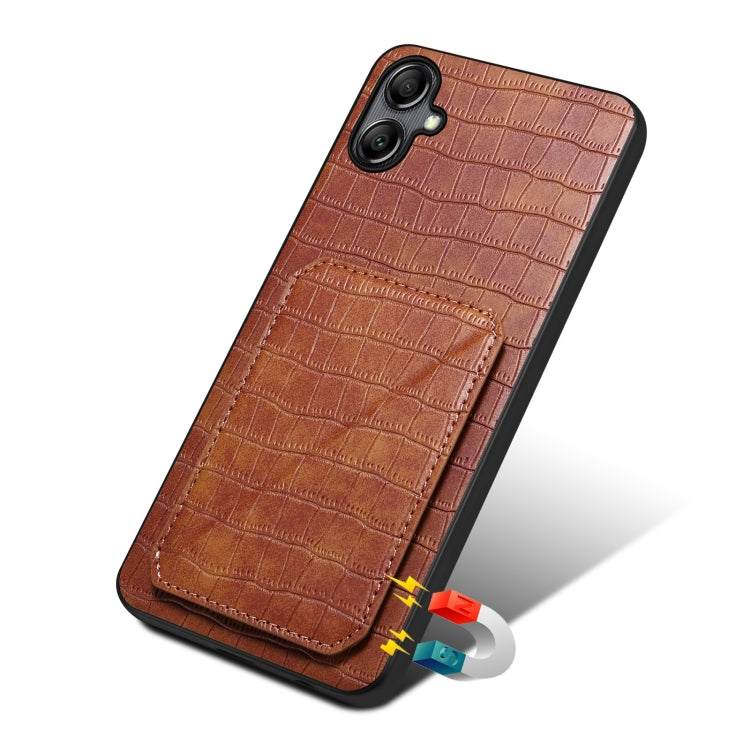 For Samsung Galaxy S23 FE 5G Denior Imitation Crocodile Leather Back Phone Case with Holder(Brown) - Galaxy S23 FE 5G Cases by Denior | Online Shopping South Africa | PMC Jewellery