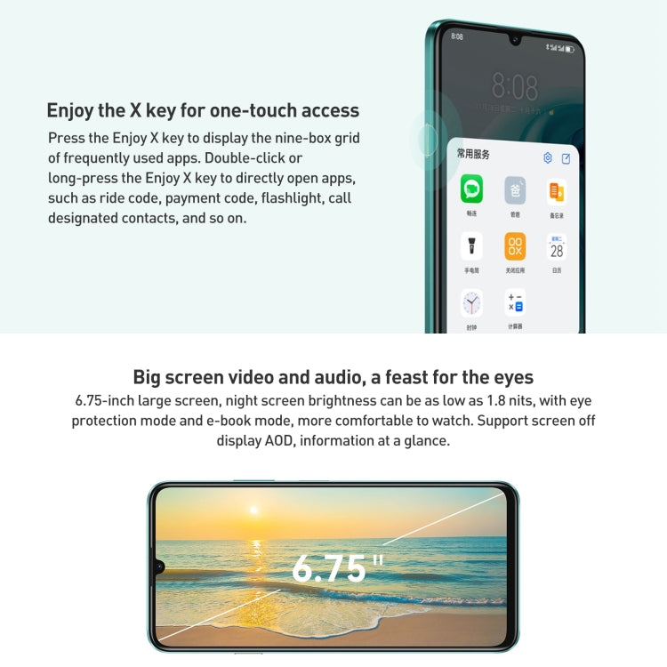 HUAWEI Enjoy 70, 8GB+128GB, Side Fingerprint Identification, 6.75 inch HarmonyOS 4.0 Kirin 710A Octa Core 2.0GHz, Network: 4G, OTG, Not Support Google Play(Green) - Huawei Mate & P by Huawei | Online Shopping South Africa | PMC Jewellery | Buy Now Pay Later Mobicred