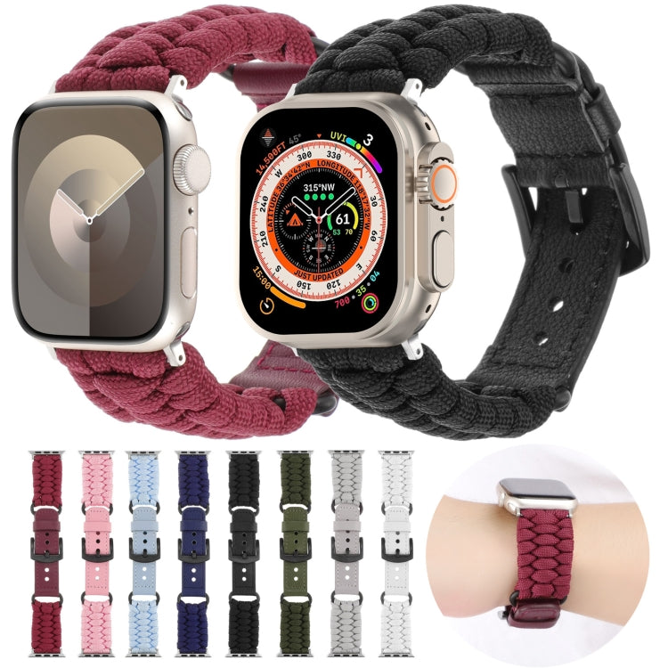 For Apple Watch Series 8 41mm Plain Paracord Genuine Leather Watch Band(Grey) - Watch Bands by PMC TechLife | Online Shopping South Africa | PMC TechLife