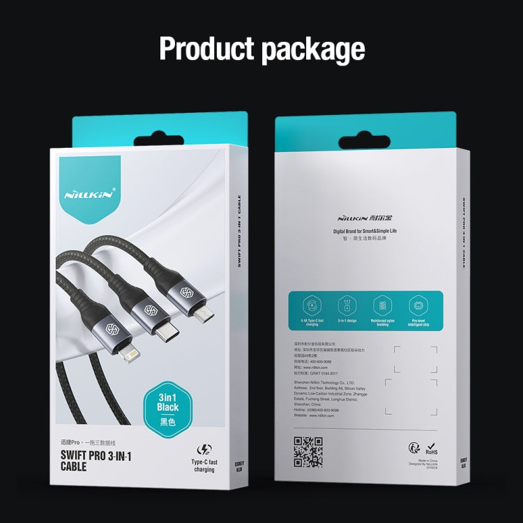 Nillkin Swift Pro 1m 3 in 1 USB to 8 Pin + Type-C + Micro USB Fast Charging Cable(Blue) - Multifunction Cable by NILLKIN | Online Shopping South Africa | PMC TechLife