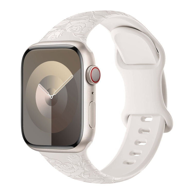 For Apple Watch SE 2023 44mm Rose Embossed Silicone Watch Band(Starlight) - Watch Bands by PMC TechLife | Online Shopping South Africa | PMC TechLife