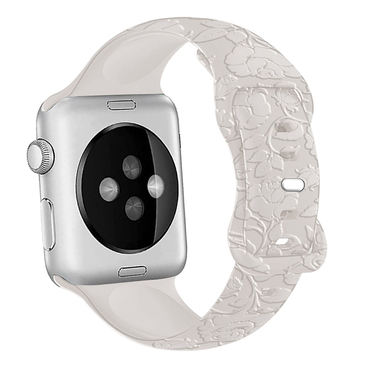 For Apple Watch Series 9 45mm Rose Embossed Silicone Watch Band(Starlight) - Watch Bands by PMC TechLife | Online Shopping South Africa | PMC TechLife
