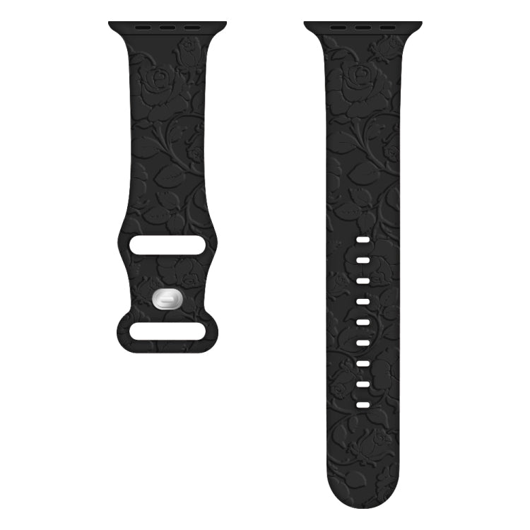 For Apple Watch Series 8 41mm Rose Embossed Silicone Watch Band(Black) - Watch Bands by PMC TechLife | Online Shopping South Africa | PMC TechLife