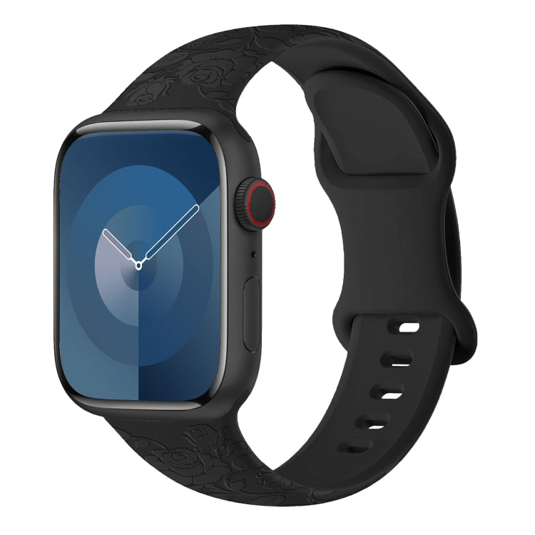 For Apple Watch Series 7 45mm Rose Embossed Silicone Watch Band(Black) - free shipping - PMC TechLife - Order now!