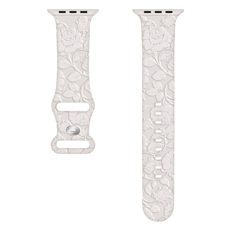 For Apple Watch Series 7 45mm Rose Embossed Silicone Watch Band(Starlight) - Watch Bands by PMC TechLife | Online Shopping South Africa | PMC TechLife