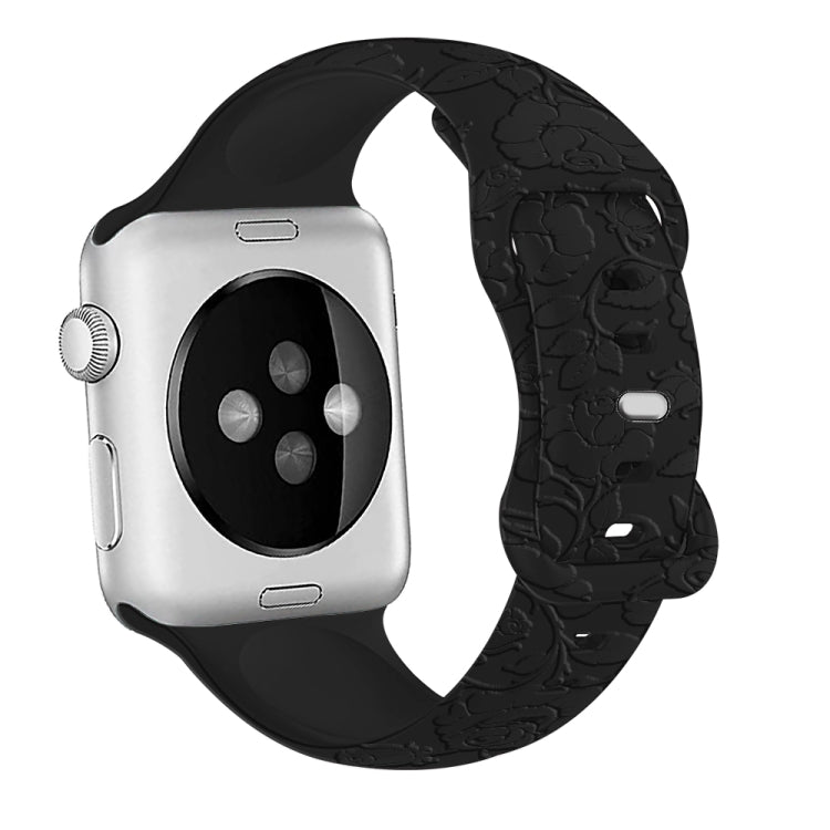 For Apple Watch Series 5 40mm Rose Embossed Silicone Watch Band(Black) - Watch Bands by PMC TechLife | Online Shopping South Africa | PMC TechLife