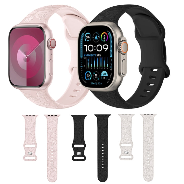 For Apple Watch Series 5 44mm Rose Embossed Silicone Watch Band(Starlight) - Watch Bands by PMC TechLife | Online Shopping South Africa | PMC TechLife