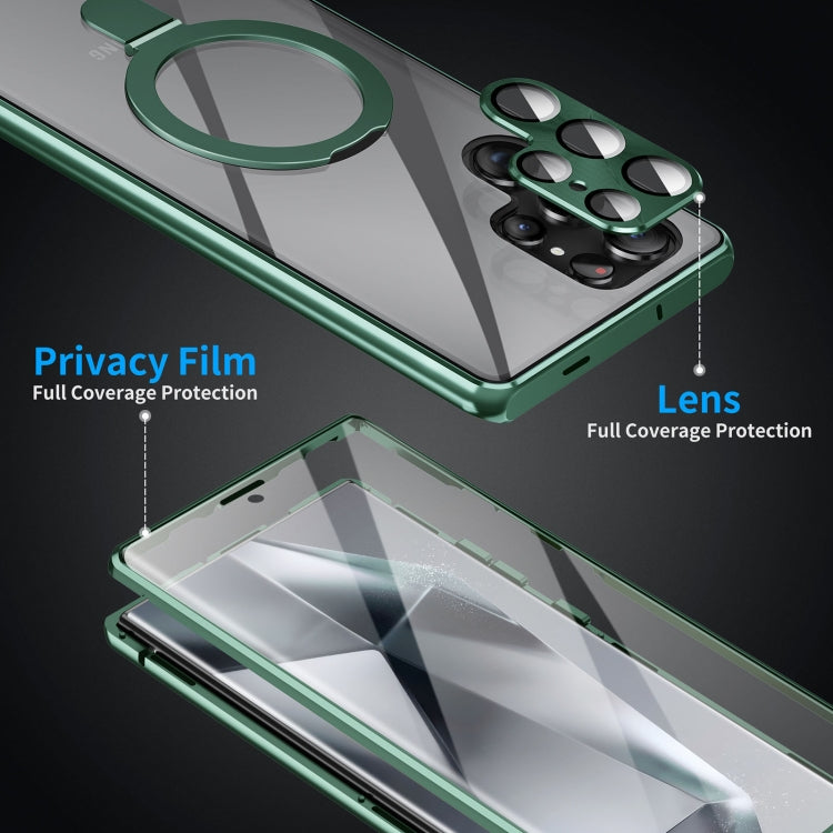 For Samsung Galaxy S22 Ultra 5G MagSafe Magnetic HD Frosted Tempered Glass Holder Phone Case(Green) - Galaxy S22 Ultra 5G Cases by PMC Jewellery | Online Shopping South Africa | PMC Jewellery