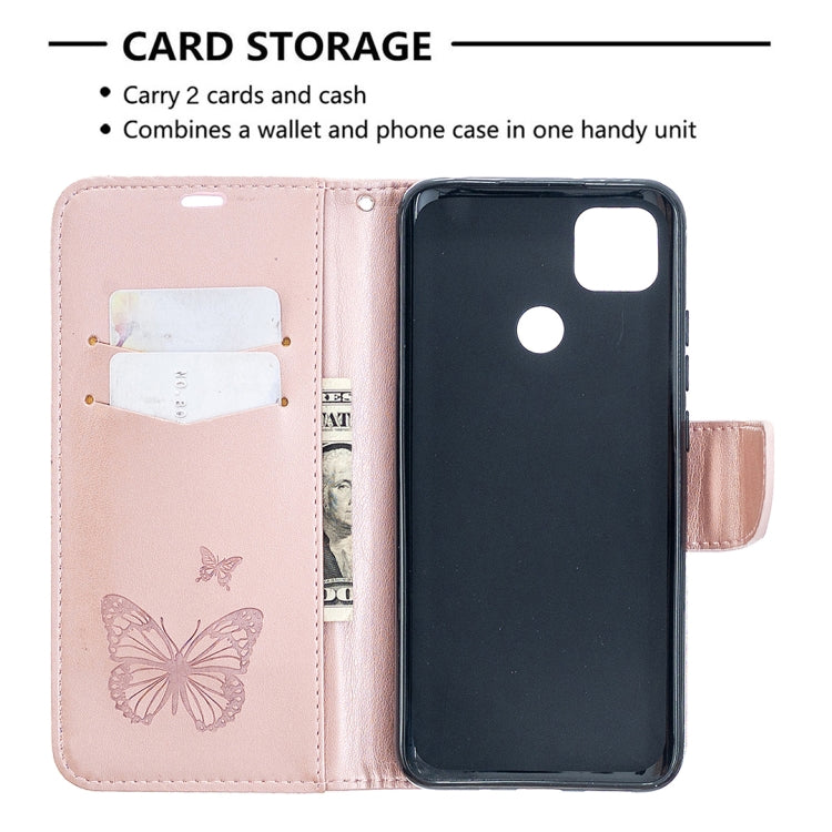 For Xiaomi Redmi 9C Two Butterflies Embossing Pattern Horizontal Flip Leather Case with Holder & Card Slot & Wallet & Lanyard(Rose Gold) - free shipping - PMC TechLife - Order now!