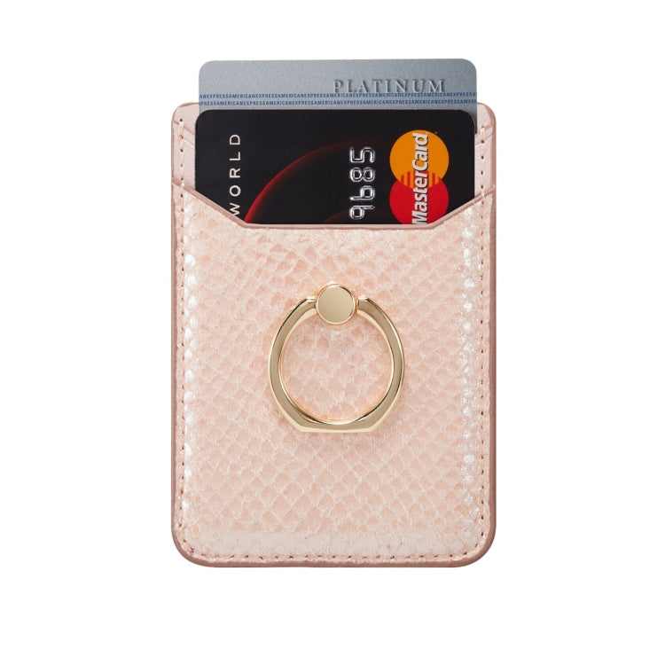 MUXMA Snake Texture RFID Mobile Phone Back Stick Card Bag with Ring(Rose Gold) - Card & Passport Bags by PMC Jewellery | Online Shopping South Africa | PMC Jewellery