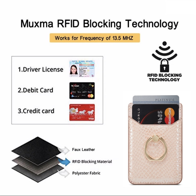 MUXMA Snake Texture RFID Mobile Phone Back Stick Card Bag with Ring(Rose Gold) - Card & Passport Bags by PMC Jewellery | Online Shopping South Africa | PMC Jewellery