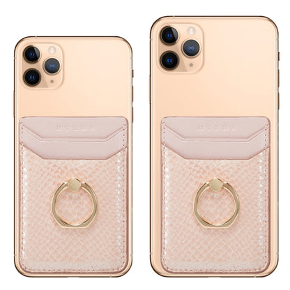 MUXMA Snake Texture RFID Mobile Phone Back Stick Card Bag with Ring(Rose Gold) - Card & Passport Bags by PMC Jewellery | Online Shopping South Africa | PMC Jewellery