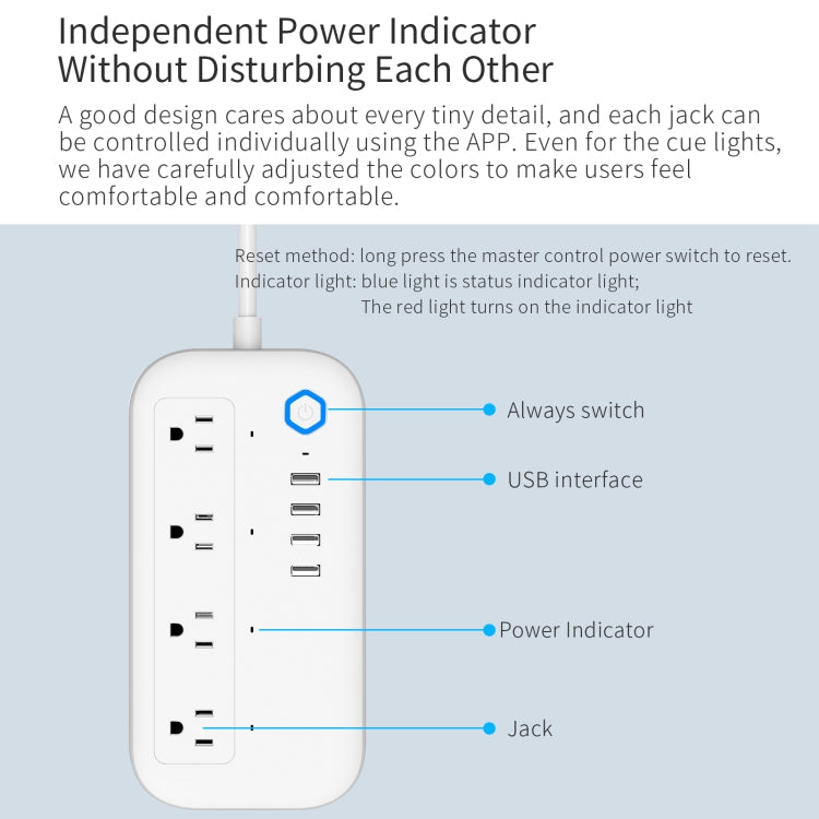 YPS11 Four Holes + 4 x USB Multi-purpose WiFi Smart Power Strip, US Plug - Smart Socket by PMC Jewellery | Online Shopping South Africa | PMC Jewellery