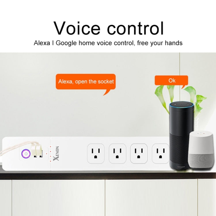 2 x USB Ports + 4 x US Plug Jack WiFi Remote Control Smart Power Socket Works with Alexa & Google Home, Cable Length: 1.5m, AC 110-240V, US Plug - Smart Socket by PMC Jewellery | Online Shopping South Africa | PMC Jewellery