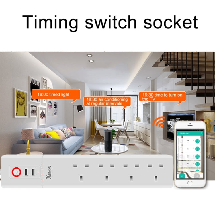 2 x USB Ports + 4 x UK Plug Jack WiFi Remote Control Smart Power Socket Works with Alexa & Google Home, Cable Length: 1.8m, AC 90-265V, UK Plug - Smart Socket by PMC Jewellery | Online Shopping South Africa | PMC Jewellery