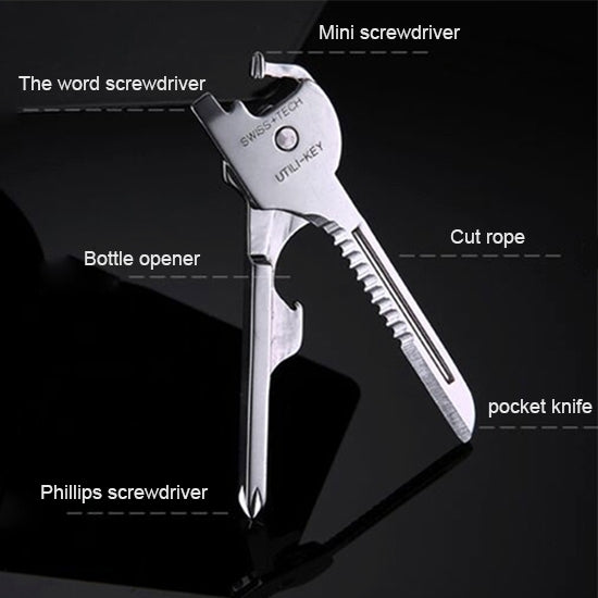 SWISS+TECH Stainless Steel 6 in 1 Multi-function Outdoor Key Chain, Foldable Mini Tools Key Ring - Mountaineering Outfit by PMC Jewellery | Online Shopping South Africa | PMC Jewellery