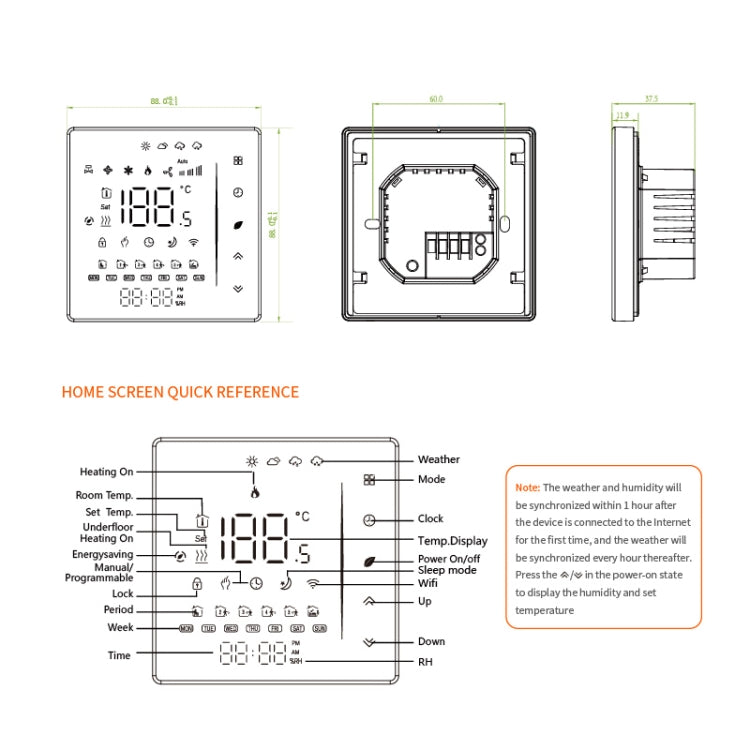 BHT-006GALW 95-240V AC 5A Smart Home Heating Thermostat for EU Box, Control Water Heating with Only Internal Sensor & WiFi Connection(Black) - Thermostat & Thermometer by PMC Jewellery | Online Shopping South Africa | PMC Jewellery