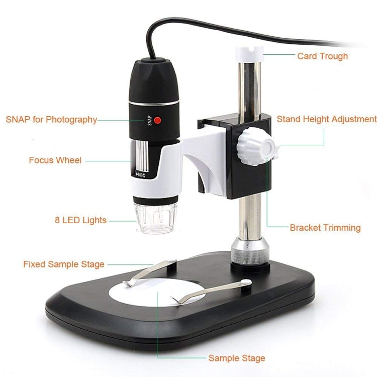 DMS-MDS800 40X-1600X Magnifier 2.0MP Image Sensor USB Digital Microscope with 8 LEDs & Professional Stand - Digital Microscope by PMC Jewellery | Online Shopping South Africa | PMC Jewellery | Buy Now Pay Later Mobicred