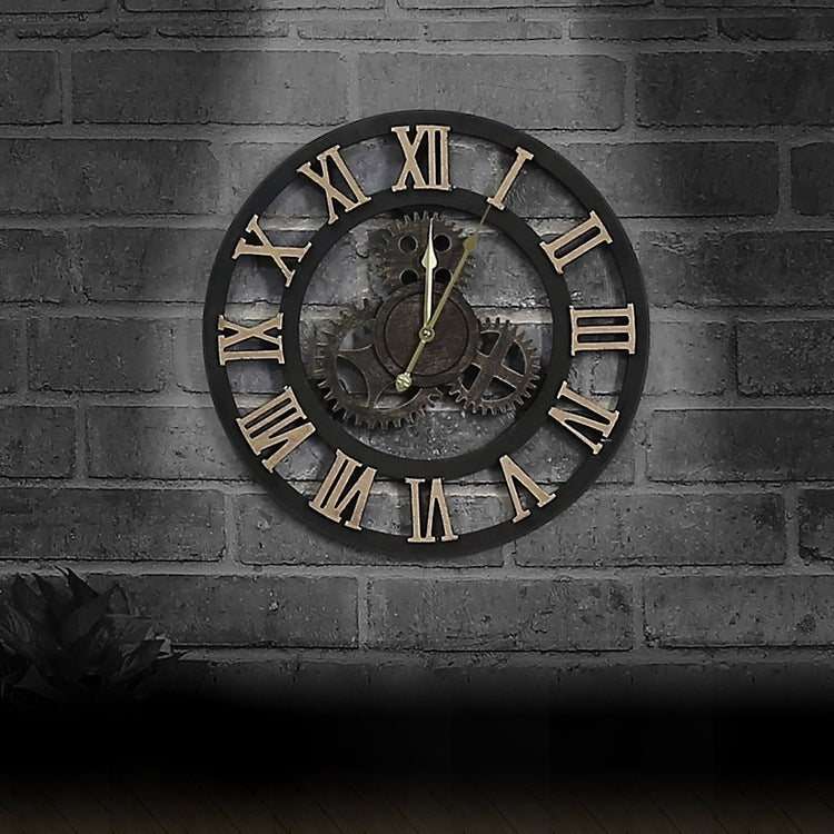 Originality American Industrial Style Wood Vintage Old Gear Wall Clock(Gold) - Wall Clock by PMC Jewellery | Online Shopping South Africa | PMC Jewellery