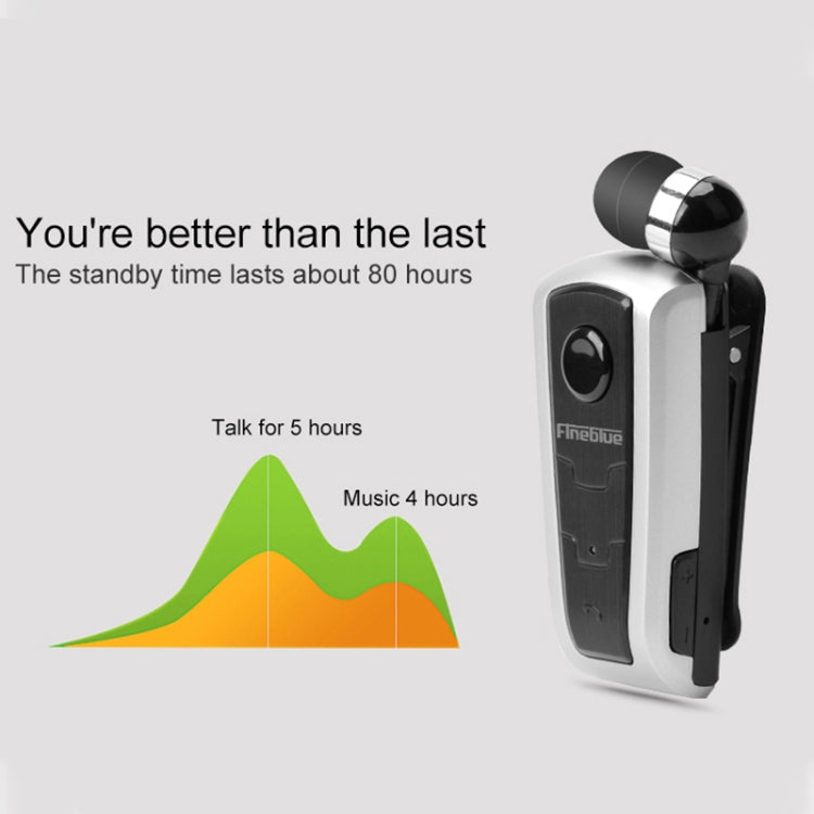 Fineblue F910 CSR4.1 Retractable Cable Caller Vibration Reminder Anti-theft Bluetooth Headset(Silver) - free shipping - PMC TechLife - Order now!
