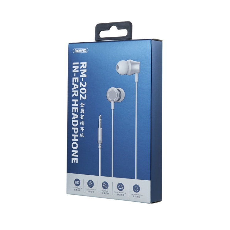 REMAX RM-202 In-Ear Stereo Metal Music Earphone with Wire Control + MIC, Support Hands-free(Silver) - Normal Style Earphone by REMAX | Online Shopping South Africa | PMC Jewellery