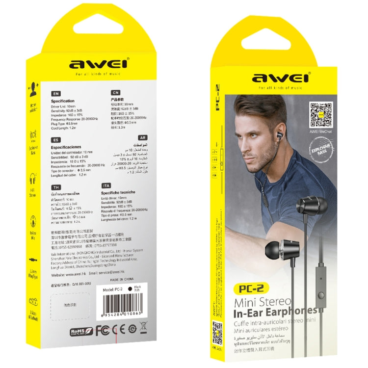 awei PC-2 Mini Stereo In-ear Headset - In Ear Wired Earphone by awei | Online Shopping South Africa | PMC Jewellery