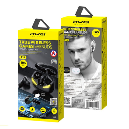 awei T35 Bluetooth V5.0 Ture Wireless Sports Game Dual Mode IPX5 Waterproof TWS Headset with Charging Case (Black) - TWS Earphone by awei | Online Shopping South Africa | PMC Jewellery
