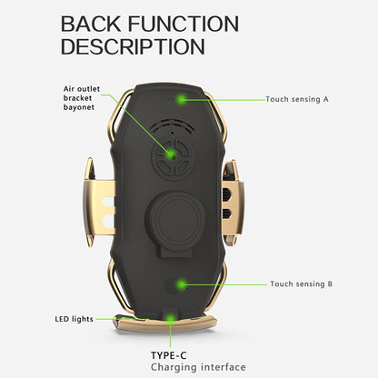 A5 10W Car Infrared Wireless Mobile Auto-sensing Phone Charger Holder, Interface：USB-C / Type-C(Gold) - Wireless Charger Holders by PMC Jewellery | Online Shopping South Africa | PMC Jewellery